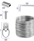 Picture Hanging Kit With 100 Feet Stainless Steel Braided Wire 20 D Ring Hangers 20 Screws And Aluminum Sleeves For Easy Gallery Wall Setup And Secure Art Hanging components