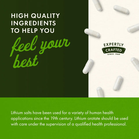 Lithium Orotate Mood And Memory Support For Stress Prone Adults, 5 Mg Elemental Lithium capsules, calming supplement.