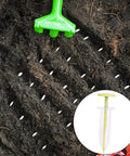 Go To Seed Spreader And Sowing Tool For Gardeners With Ergonomic Design Reusable Seeder with green handle spreading seeds in soil