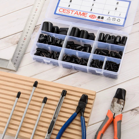 320 Pieces Black Rubber End Caps Set With Round Vinyl Caps for Bolt and Screw Protection in Ten Sizes from 0.08 to 1 Inch