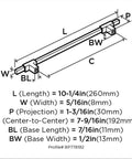 Diagram of Urbanite Two Tone Brushed Gold And Matte Black Cabinet Pull For 192 Mm Center To Center Drawers And Doors with measurements