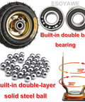 Badass Heavy Duty 10 Inch Pneumatic Rubber Caster Wheels With Double Ball Bearings on display with steel ball bearings and metal mount.