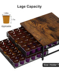 Two Tier K Cup Drawer Organizer For Coffee Pods With 72 Cup Capacity Space Saving Drawer Baskets Sturdy Stackable Coffee Capsule Storage Drawer In Industrial Brown And Black Finish with wood top and metal mesh baskets loaded with pods.