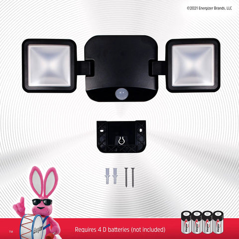 Wireless Battery Operated Outdoor LED Flood Light Two Head Security Spotlight With 800 Lumens No Wiring Required in black