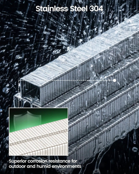 Built Tough T50 304 Stainless Steel Staples For Staple Gun, shown in water, exemplifying corrosion resistance features.