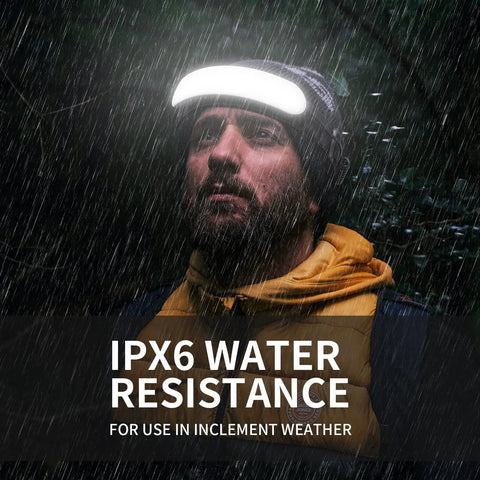 Man wearing a Check Out This Awesome Rechargeable Head Lamp That Blasts 1500 Lumens With A Crazy Wide 230 Degree Beam Angle in rain