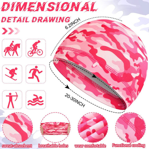 10 Pack Skull Caps For Men, Cooling Helmet Liners, Welding Beanies, Cycling Do Rags, Pink Camouflage Design with Details