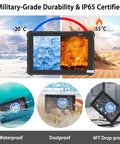 Job Site Beast Ten Inch 5G Android Industrial Rugged Tablet With 8GB Ram And 256GB Storage IP65 Waterproof Mil Std Certified No Sweat Weather Survival For Field Work showcasing waterproof, dustproof, and military-grade features.