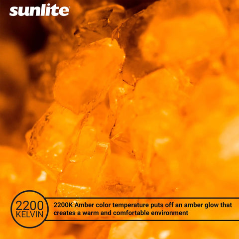 Close-up of amber glow detailing for LED Filament T10 Tubular Light Bulb 2 Watt Equivalent 160 Lumen Dimmable E26 Base Soft White.
