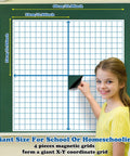 Girl using Magnetic XY Coordinate Dry Erase Grid For Classrooms 26 By 26 Inches Graph Board With Counters Magnetic Whiteboard.