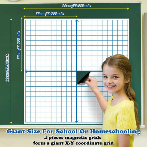 Girl using Magnetic XY Coordinate Dry Erase Grid For Classrooms 26 By 26 Inches Graph Board With Counters Magnetic Whiteboard.