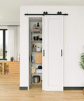 White Primed Solid Core Sliding Barn Doors 40x96 Inch Double Door Set With Bypass Hardware Kit installed as closet divider