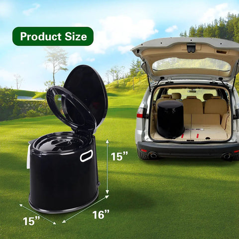 Go To Portable Camping Toilet With Detachable Inner Bucket And Removable Toilet Paper Holder Black Large beside car trunk