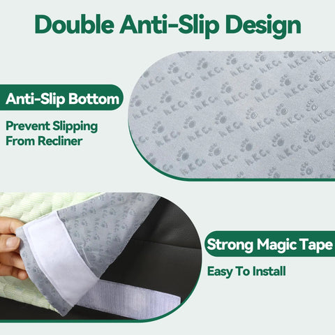 Recliner Neck Pillow With Pocket For Side Sleepers showcasing anti-slip base and strong tape for secure fit, green