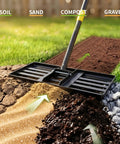 Pro Grade 6 Ft Lawn Leveling Rake With 30x10 Wide Head And Round Edge leveling soil, sand, compost, gravel in yard