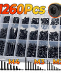 1260 Piece Metric Bolt Kit With M2 M3 M4 Hex Socket Cap Screws In 4mm To 30mm Lengths in organizer box