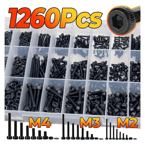 1260 Piece Metric Bolt Kit With M2 M3 M4 Hex Socket Cap Screws In 4mm To 30mm Lengths in organizer box