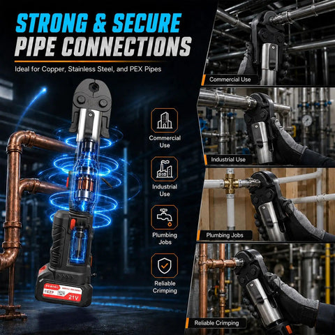 360 Degree Rotating 60Kn Cordless Hydraulic Electric Pipe Crimping Tool For Copper Pipes in use with copper pipes.