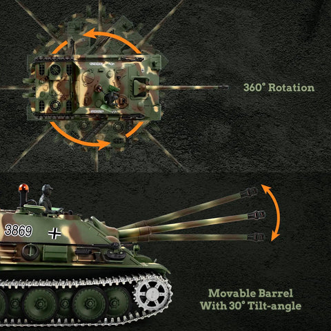 1/16 Scale RC Tank Jagdpanther Battle Ready With Smoke, Sound And Lights, 2.4G Remote Control showing 360 rotation