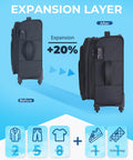 Pair of BagSmart 20-inch expandable black carry-on luggage with spinner wheels and TSA lock.