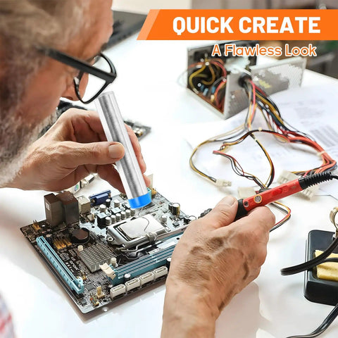 Man using 60/40 Rosin Core Solder Wire 0.8mm And 1.0mm For Electronics Repair on motherboard, low temperature tin lead alloy