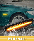 Mitsubishi Lancer Front LED Side Marker Lights Pair With Black Lens And Yellow Turn Signals 8351A001 installed in rain