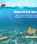 Underwater view of no roll sinker weights for catfish and saltwater fishing, demonstrating reduced line twists and 360° rotation.