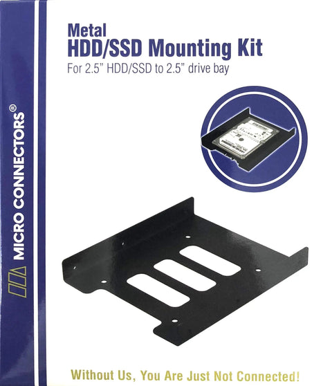 Single 2.5 Inch Metal HDD And SSD Mounting Bracket Kit For 3.5 Inch Drive Bays Desktops with screws shown in package.