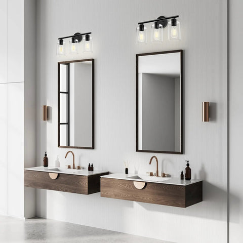 Dope Matte Black 3 Light Vanity Light Over Mirror With Glass Shades UL Certified Bathroom Wall Sconces Modern Black Fixture