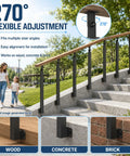 Heavy Duty Side Mount Stair Railing Posts 35.4 Inch Carbon Steel Indoor Handrail Support 4 Pack installed on steps with flexible adjustment.