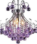 Purple K9 Crystal Chandelier With Four Lights, Total Bling Ceiling Hanging Light featuring shiny purple gems and silver detailing
