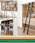 87 Inch Telescoping Aluminum Rolling Step Ladder With Four Foot Hook Track Kit Adjustable Heights 87 96 108 120 Inches 11 Inch Step Spacing 51 Inch Handrail Pro Grade Heavy Duty Library Ladder For Home Garage Workshop, black in library
