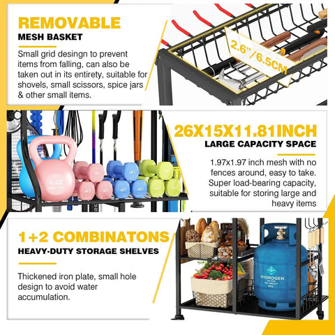 Beefy Garage Organizer With Wheels Large Capacity Garden Tool Storage Rack Heavy Duty Steel Outdoor Shed Organizer details.