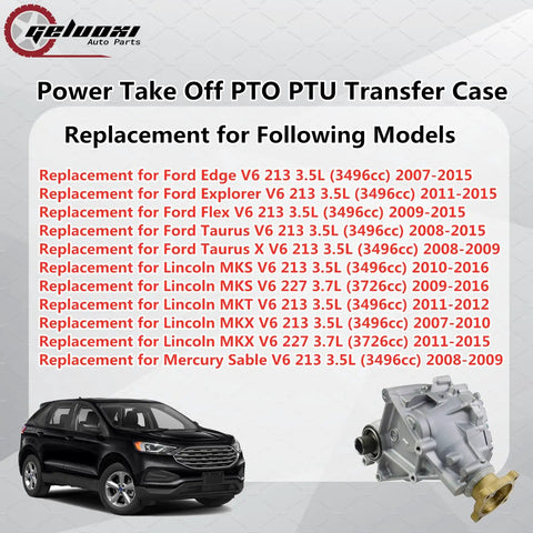 Ford Plug-n-Play AWD Power Take Off PTO PTU Transfer Case Differential Unit 600-234 AT4Z7251A Replacement For Edge Explorer Flex Taurus Sable Mercury Lincoln MKS MKX 3.5L 3.7L V6 2007-2016, shown with SUV and PTO unit