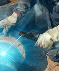 Person using MMA Arc Welding Electrode Holder And Ground Clamp Lead With 1.5m Cable 10-25 DIN Connector Copper Construction