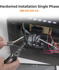 Hard Wired Ceiling Mount Garage Heater With Remote 7500 Watt 240 Volt Fan Forced Heat Overheat Protection Digital Thermostat 12 Hour Timer Space Saving Garage And Workshop Heating Toasty wiring installation close-up