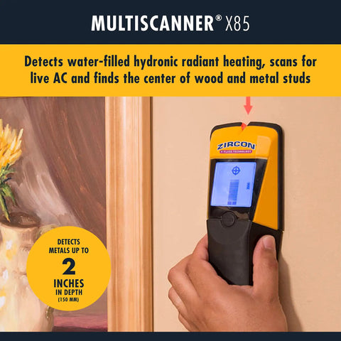 Slick X85 Center Finding Stud Finder With Ac Live Wire Detection And Thermal Wall Scanner For Finding Wood Metal Studs And Heated Pex Plumbing Up To Two Inches Deep With Backlit Lcd Screen For No Sweat Work