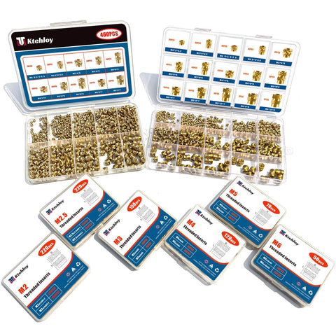 460 Piece Brass Heat Set Threaded Inserts Kit For Plastic And 3D Printing M2.5 M3 M4 M5 M6 Female Knurled Nuts Metric Thread Assorted Size Pack