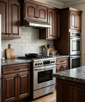 Matte Black Round Euro Style Cabinet Knobs One And One Quarter Inch 30 Pack Upgrade Your Cabinets Dresser Drawers Vanities And Coordinating With Appliances Faucets And Hardware Durable Finish And Easy Installation For Makeover Updates In Kitchen Or Bath on dark wood kitchen cabinets