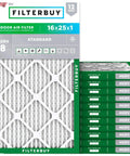 Stack of 12 Filterbuy 16x25x1 Air Filter MERV 8 Electrostatic Pleated Replacement for Furnace Air Conditioner and Heat Pump