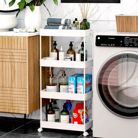 4 Tier Rolling Storage Cart Great For Tight Spaces On Wheels A Mobile Shelving Unit For Kitchen Bathroom Laundry Room