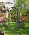 PVC Garden Arch Trellis With Fence For Climbing Plants Outdoor 91 Inch High Entryway Garden Gate Divider Black Finish Ideal For Weddings Parties Christmas And Birthday Decor with dimensions overlayed