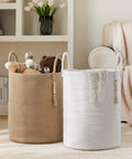 Cotton Rope Laundry Hamper Basket 58L Tall Woven Collapsible Organizer For Blankets Clothes Toys In Laundry Room Storage