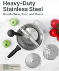 Compact Stainless Steel Food Mill With Three Discs Ergonomic Rotary Hand Crank And Removable Handles For Tomato Sauce Applesauce Baby Food Mashed Potatoes And Puree No Fuss Easy Home Cooking And Texture Control For Small Batches top view with discs and crank