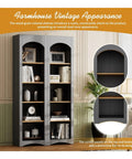 Farmhouse Two Tone 5 Tier Book Shelves And Cabinet Set With Adjustable Shelves in living room, rustic dual-tone style.