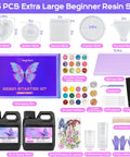 Epoxy Resin Kit With Molds For Newbies 18 Oz Clear Hard Resin Starter Casting Arts And Crafts DIY Gift Set, shown with molds, mat, and tools.