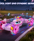 Pink Gesture Sensing Remote Control Car for kids age 6 to 12, 4WD hand controlled stunt RC car with lights and music on a track
