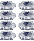 Outdoor Solar Deck Lights 8 Pack With 12 LEDs Per Light, showing round lights with solar panels and silver housing