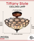 Vintage Tiffany Style Ceiling Lamp 17 Inch Wide With White Jeweled Stained Glass Chandelier Lighting For Dining Room