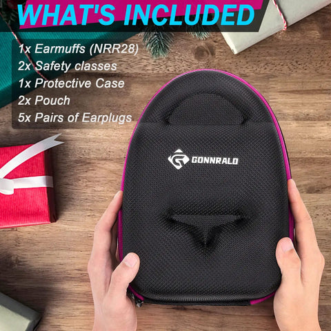 Carrying case of All In One Ear Pro Earmuffs And Safety Glasses For Shooting Range Noise Reduction With Anti Fog Scratch Resistant Lenses